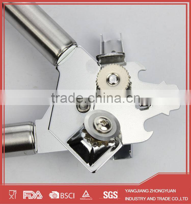 Stainless steel can opener and bottle opener with stainless steel handle