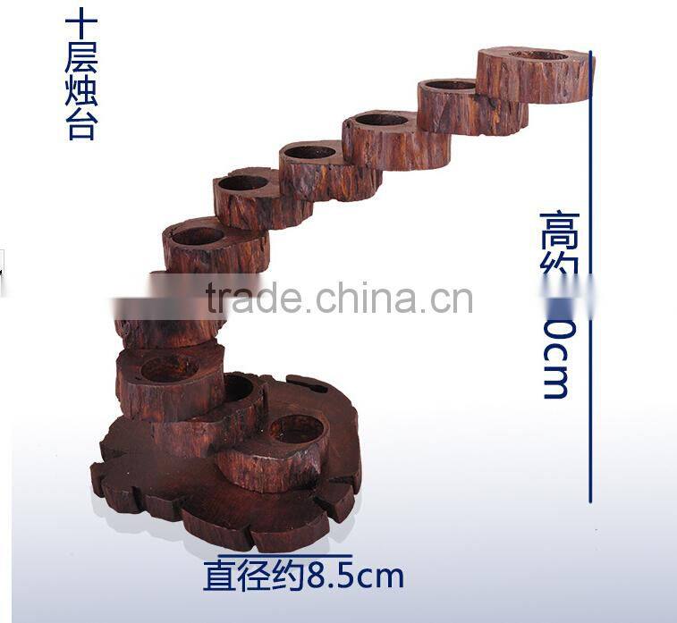 Handmade wood decoration vintage home decoration romantic solid wood candle holder for gift