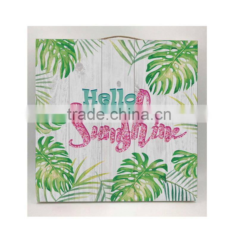Hello sunshine flower leaf wreath spring hanging wood custom plaque