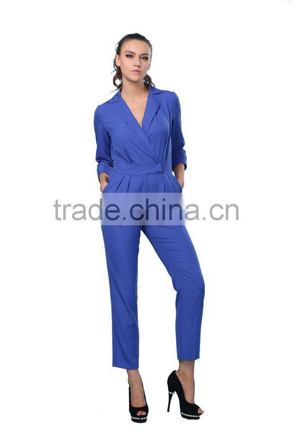2015 New Arrival Elegant 3/4 Sleeve Women Wrap Jumpsuit