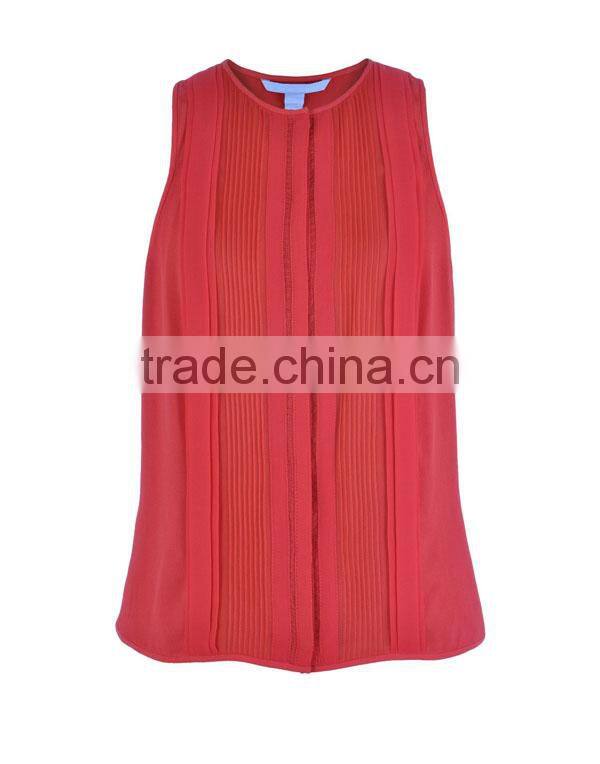 Fashion polyestersleeveslss raceful pleats direct manufacturer high quality pants and blouses set