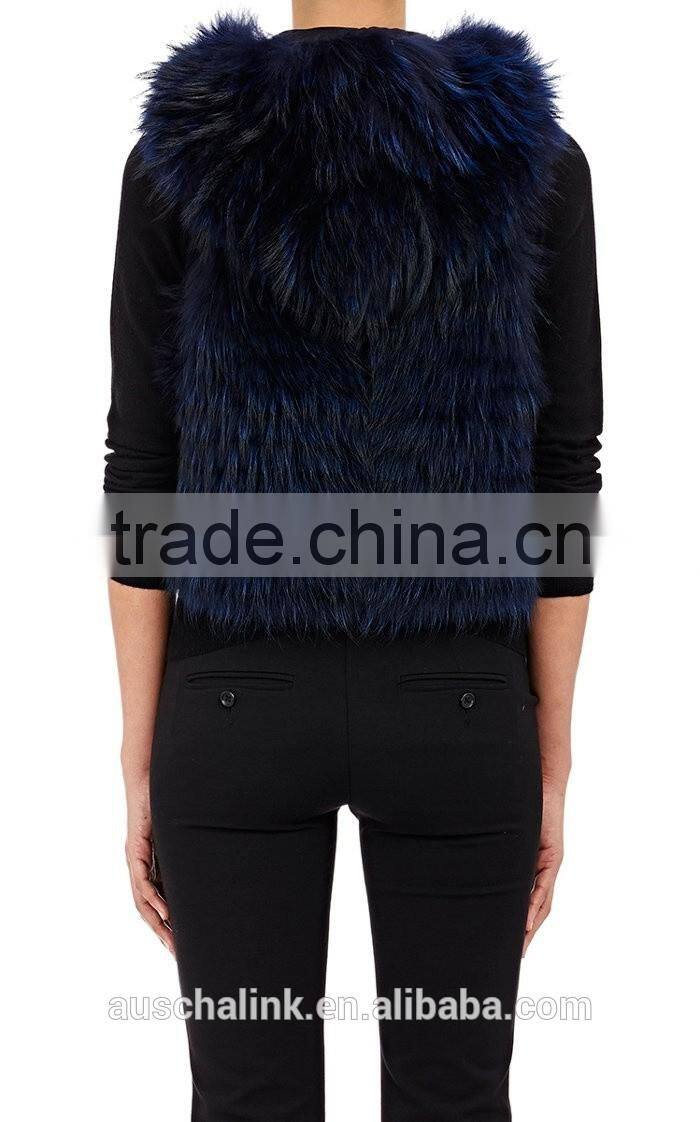 new style fashion women dyed raccoon fur vest customized