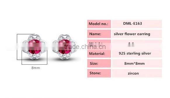 Exquisite Hot Sale Elegant Micro Insert Zircon Flower Shape 925 Sterling Silver Stud Earring
