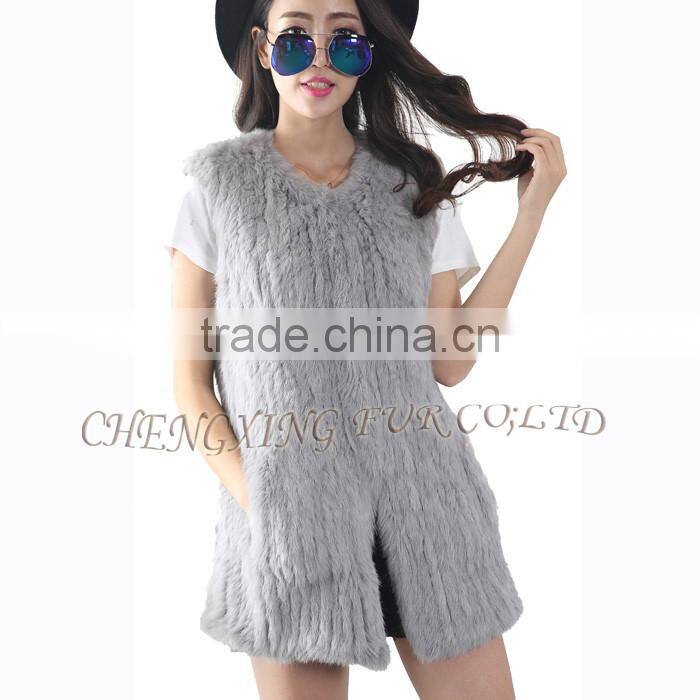 CX-G-B-184 New Fashion Knitted Women Grey Rabbit Fur Alpaca Fur Vest