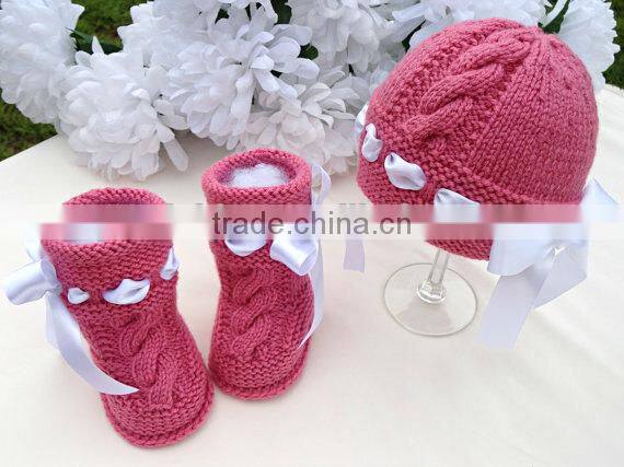 Baby Hand Knitted Hats With Shoes Winter Fashion Crochet Clothes Set For Kids