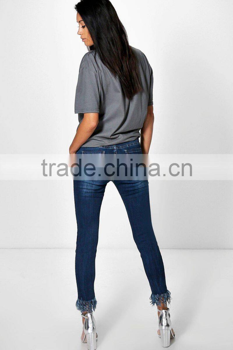 Ladies 2016 fashion Skinny Jeans Fray Hem Denim Jeans Wholesale