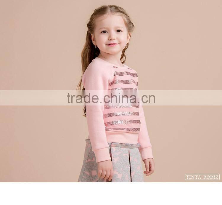 Girls Winter Stripe T Shirt Decorated With Sequins Children's Fleece Pullover Top Designs For Girls