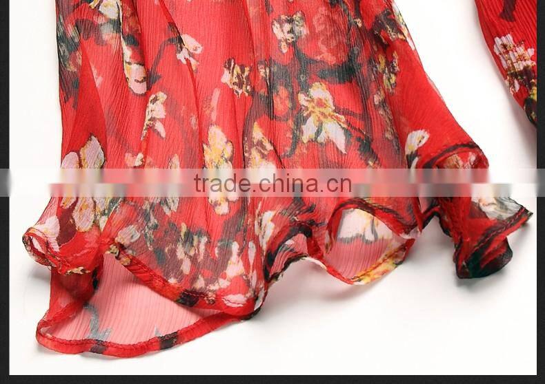 high quality real silk half sleeve round neck printed summer long dress latest dress designs