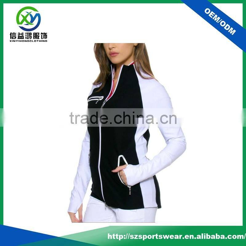 New Arrival Full Zipper Black With White Zip Pockets Women Golf Jacket