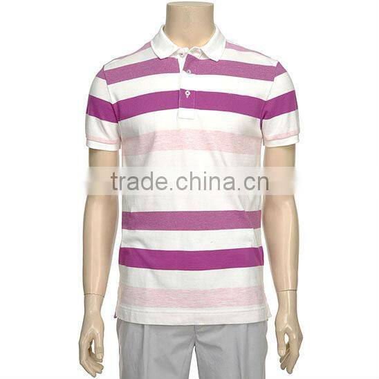 OEM fashion pink and white striped men polo t shirt / mens polo collar striped t shirt T13325
