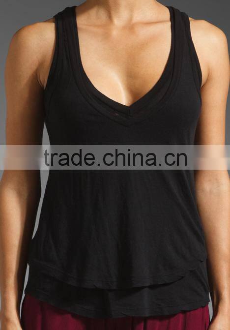 loose double V tank tops women