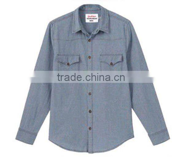 New popular 95% Cotton&5% Spandex Tailored fit light bule Denim/Retro Cowboy Shirt with two fashionable pockets