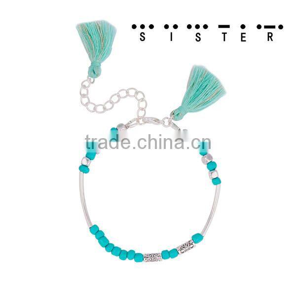 Fashion Green Blue Tassel Copper Morse Code " SISTER " Bracelets