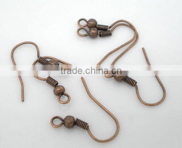 100 Pairs Copper Tone Ear Wire Hook With Spring and Ball 18*19mm