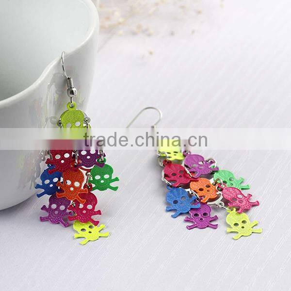 New Fashion Copper Filigree Stamping Earrings Halloween Skull Multicolor Enamel 74mm