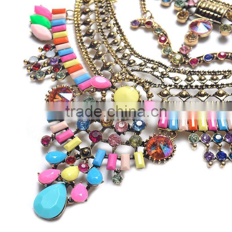 Fashion Jewelry 2016 new European and American jewelry multilayer alloy diamond necklaces pendants For Woman
