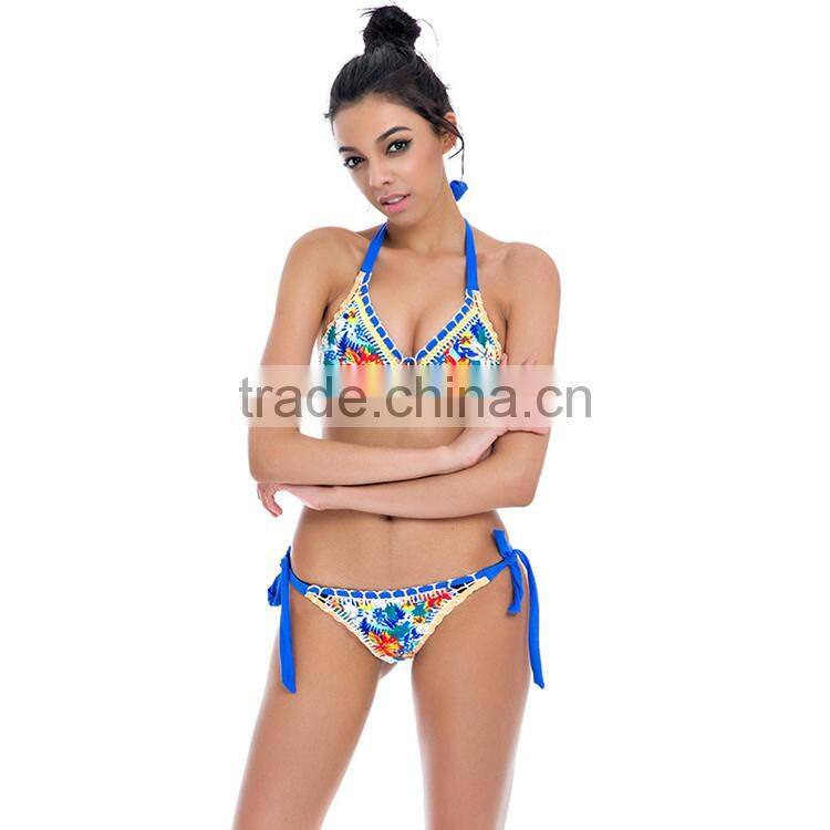 Strappy Multicolor Hand Woven Print Bandage Beach Hot Sexy Bikini