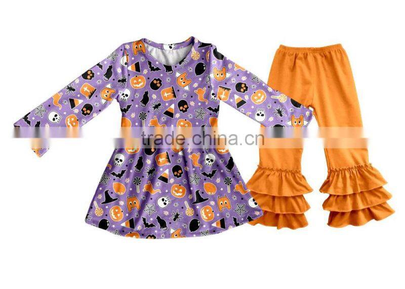 Wholesale Girls Boutique Outfits 2017 Kids Halloween Clothing Designer Pumpkin Appliqued Baby Clothes