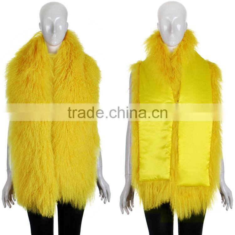 YR329 Customize Size Lots of Colors Real Mongolia Fur scarf Tibet lamb Fur Shawl