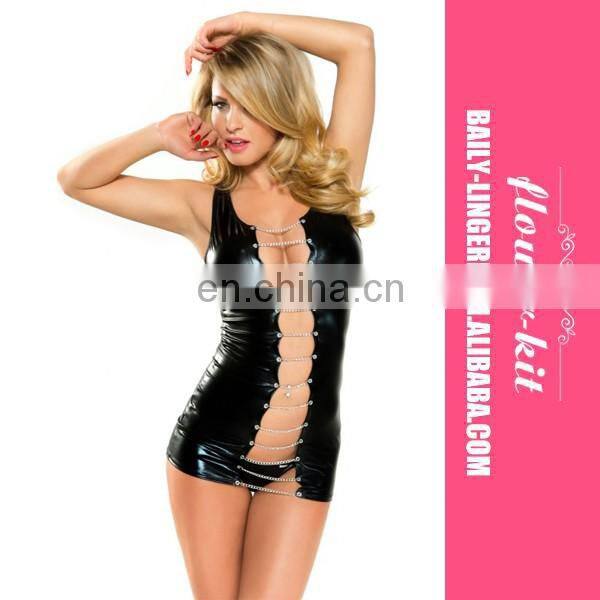 Women Sleeveless Short Sexy Wetlook Chain Club Dress Wholesale