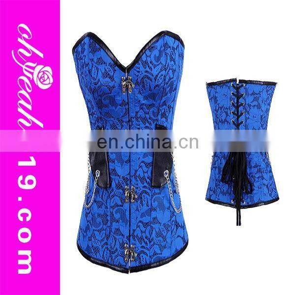 Latest blue embroidered zipper corset plus sized corset wholesale