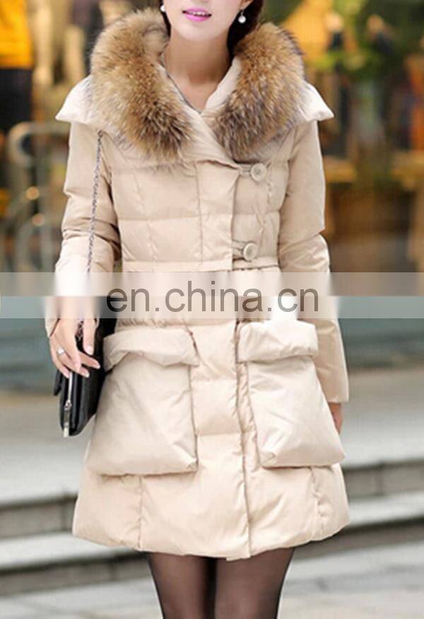 European Style Top Quality Women Winter Long Down Jacket With Fur Collar