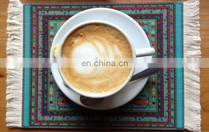 custom print rug cup coaster,Muslim oriental design velvet soft surface drink coasters for coffee