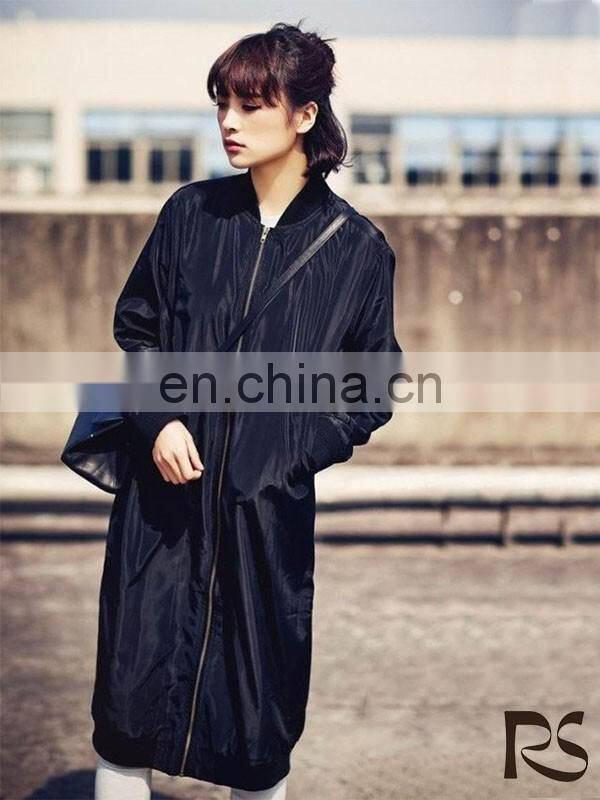 Black Oversized Nylon Zipper Winter Jacket