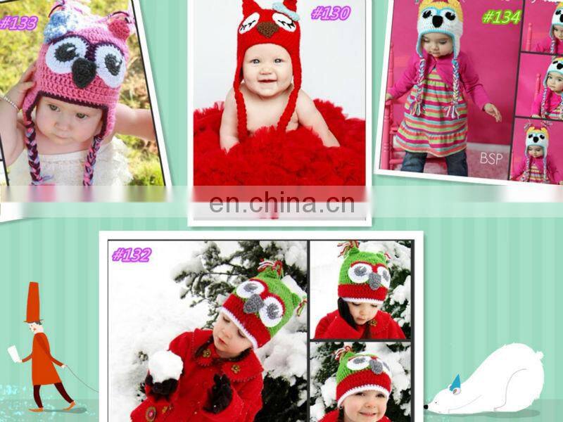 Crochet Kids Boys Giggle and Hoot OWL Ear Flap Hat Newborn Baby Beanie