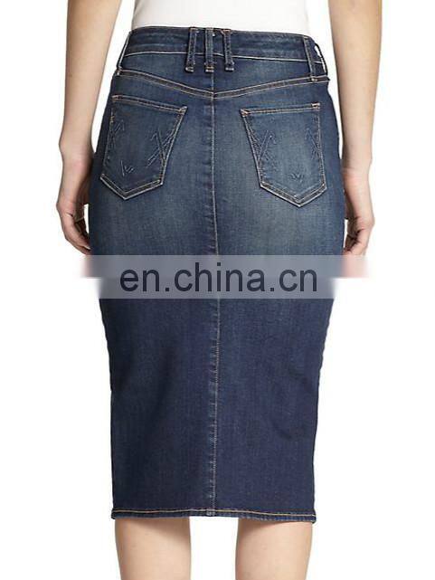 Women's /Ladies Split front Pencil denim Skirt with released hem fashion denim skirt