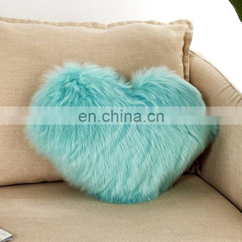 Home decorative heart shape faux fur throw pillow cover