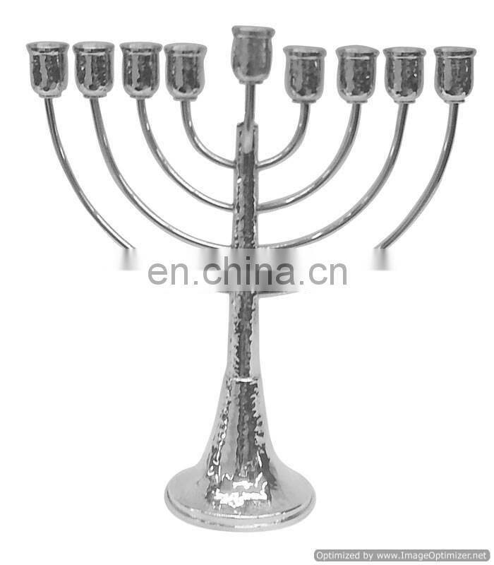 tall silver metal candle menorah