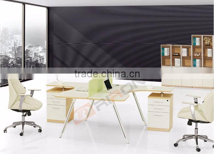 Cheap modern simple design aluminium leg wooden melamine 2 person office workstation with partition