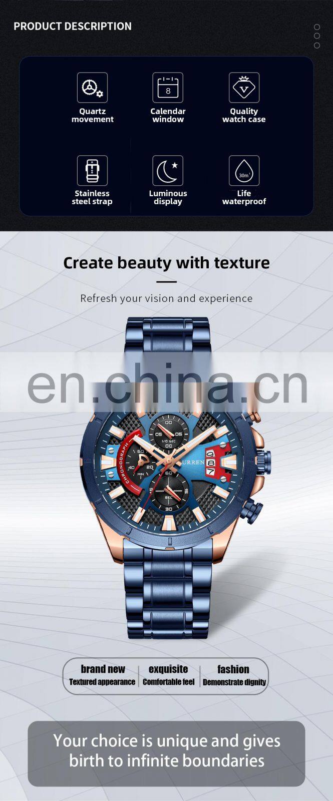 CURREN 8401 New Model Fashion Stainless Steel Men Quartz Watches Waterproof Men Wrist Watch