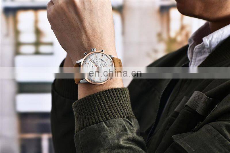 Benyar BY-5104M Personalized Man Quartz Wrist Watches Chronograph Calendar Luxury Leather Men Watch Manufacturer