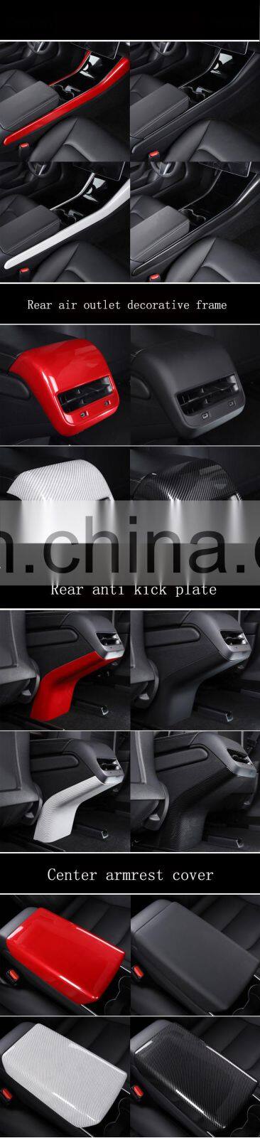 Runde for Tesla central control side trim strip carbon fiber armrest cover rear anti kick plate interior modification
