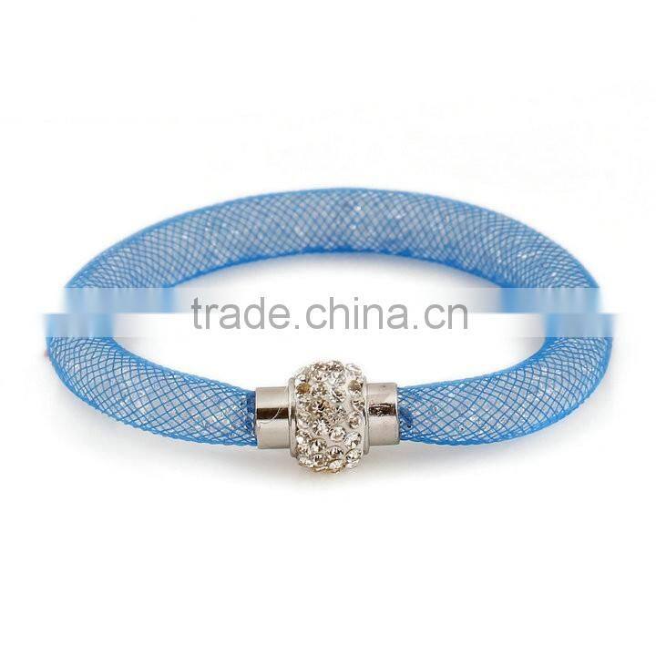 New Arrivals Colorful Mesh Single Wrap Stardust Bracelets With Crystal stones Filled Magnetic Clasp Charm Bangles