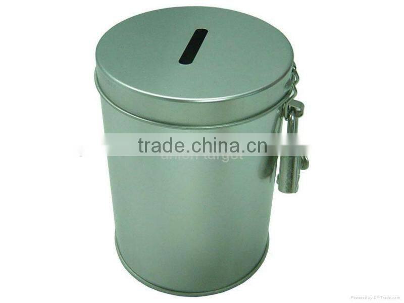 Custom round money saving tin box with lock