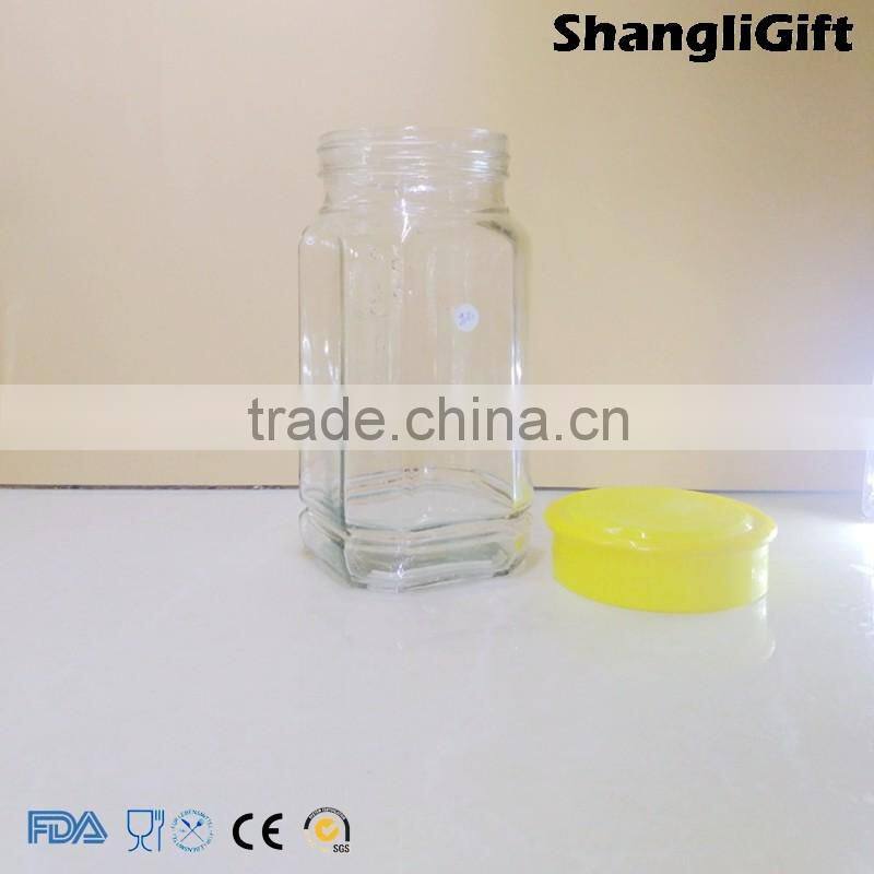 BQS Xuzhou Glassware 740ml Square Glass Jar With Plastic/Tin Lids