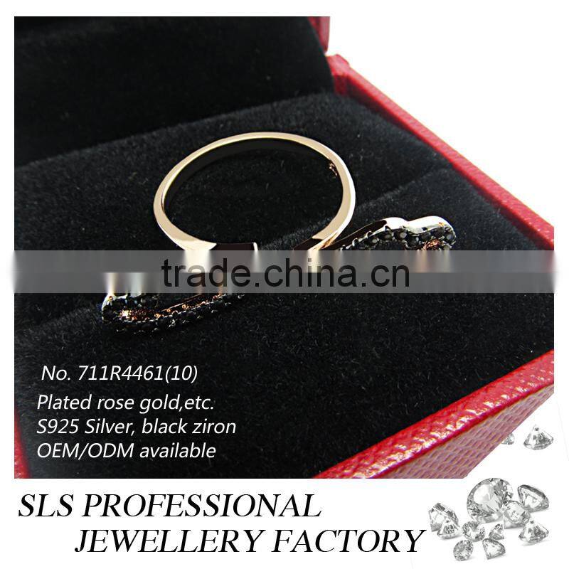 2015 china jewelry wholesale angle wings 925 silver black CZ finger ring for girl