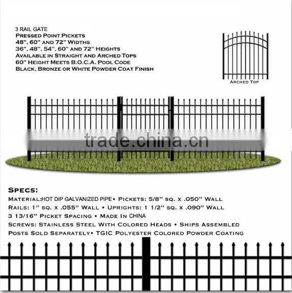 3 rails 5ft high commercial black powder coated pool fence supplier
