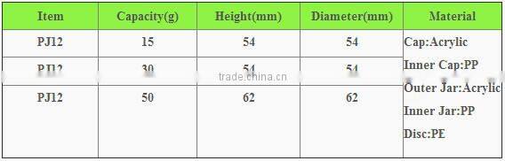 Transparent cosmetic acrylic face cream jar 15g