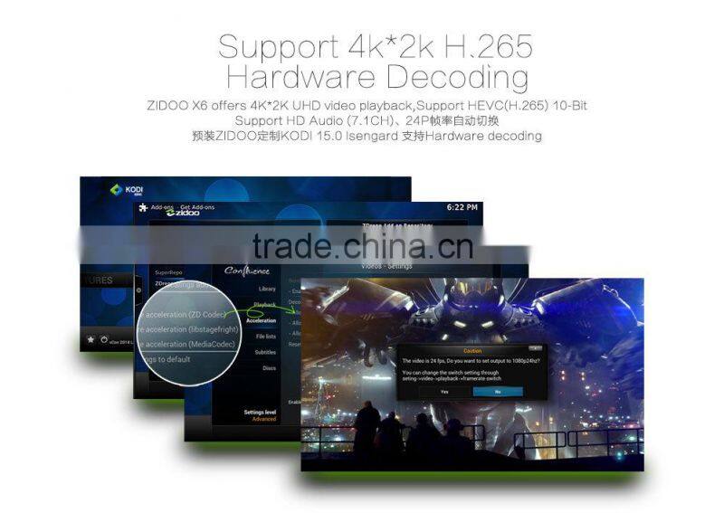 Alibaba wholesale Origianl Zidoo x6 pro real octa core rk3368 tv box android 5.1 smart box kodi free streaming IPTV box