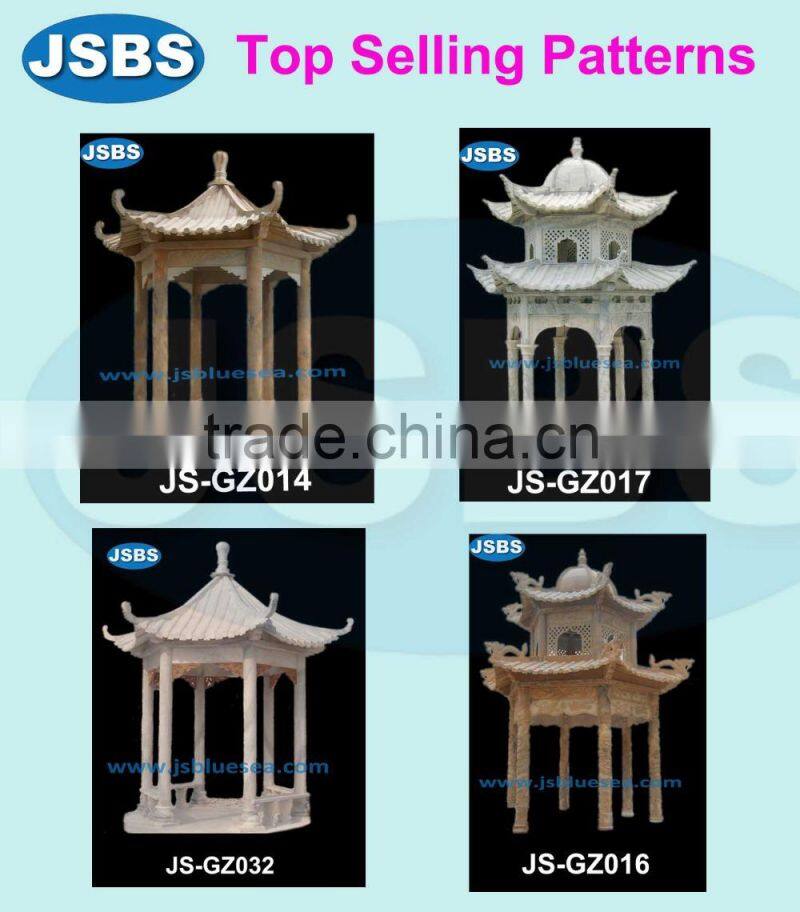 hand carved natural stone gazebo with solid roof