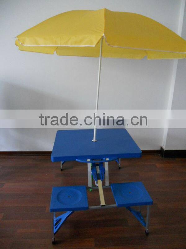 Outdoor Portable Folding Plastic Camping Picnic Table with 4 Chairs and 1 parasol