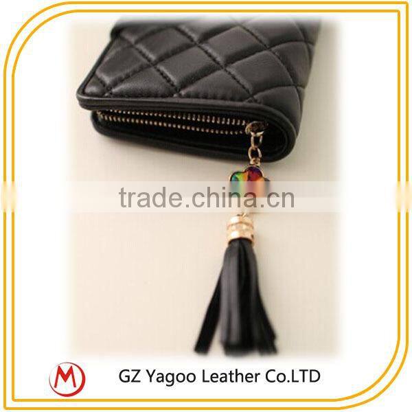 Plaid Thread Women Pure Leather Wallet with Photo Pocket