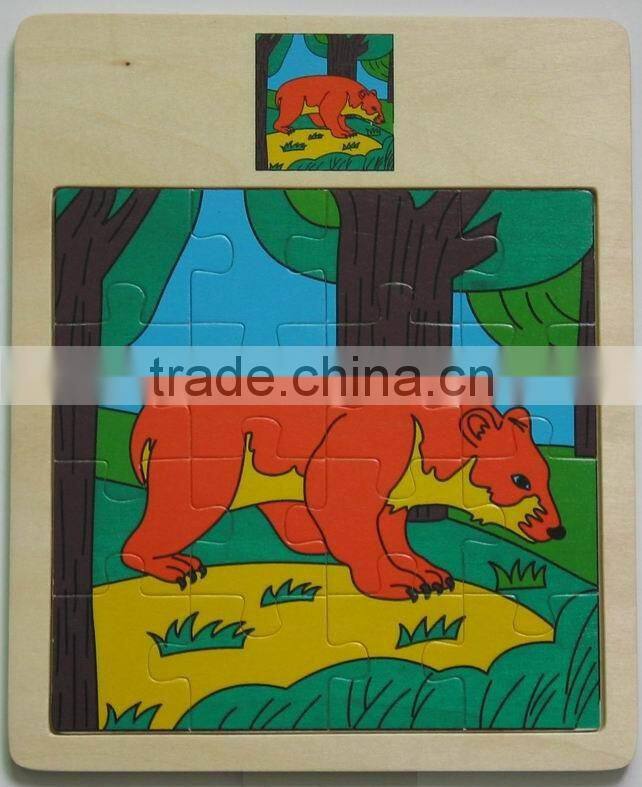 Hot selling educational wooden toys bear plane puzzle