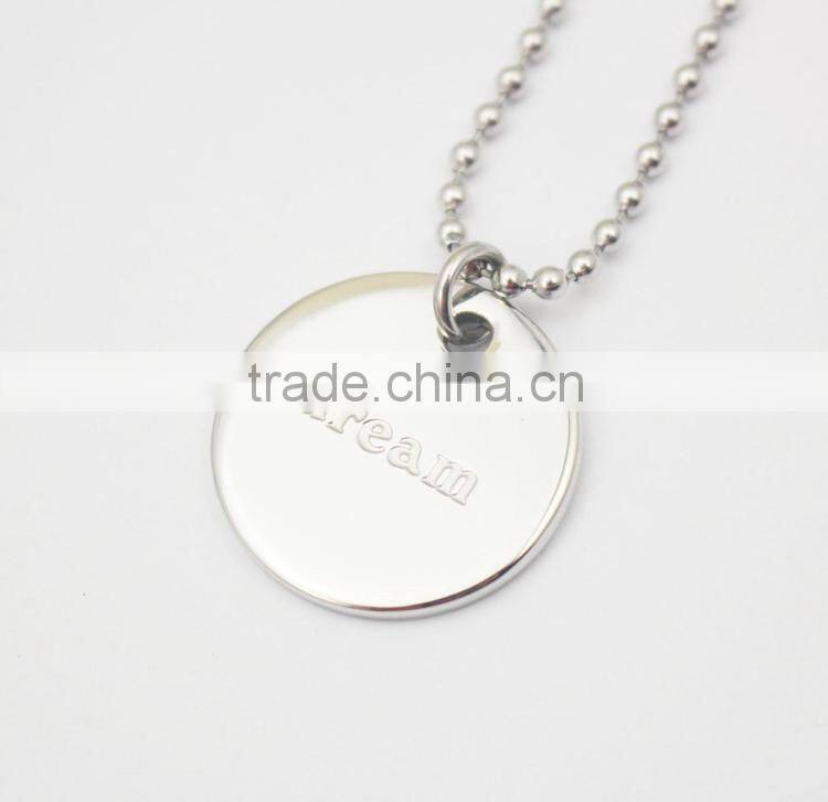 Stainless steel Custom logo round engraving tag necklaces