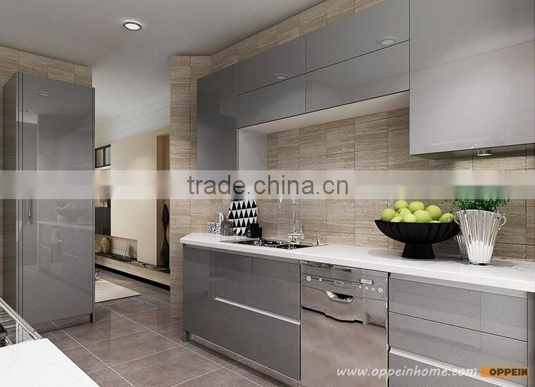 2016 Oppein New Design Grey Acrylic Finish Kitchen Cabinet