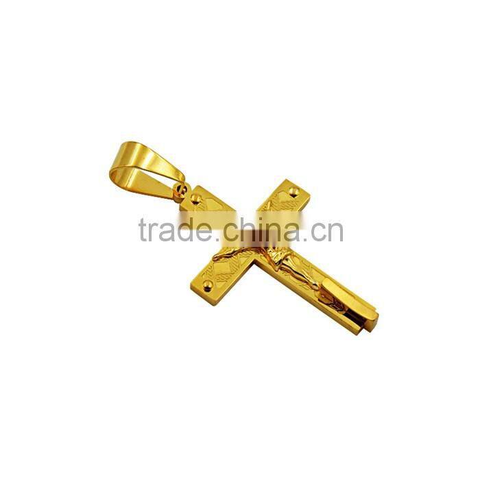 Wholesale fashion jewelry JCN0331 gold stainless steel Jesus cross necklace pendant